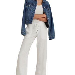 Lauren Ralph Lauren 100% linen white Wide-Leg Drawstring Pants pockets